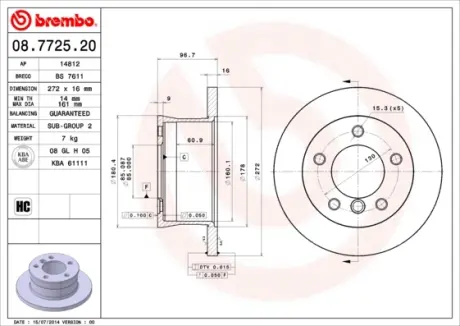 Задній гальмівний (тормозний) диск Brembo 08.7725.20