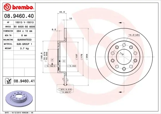 Задний тормозной диск brembo 08.9460.41
