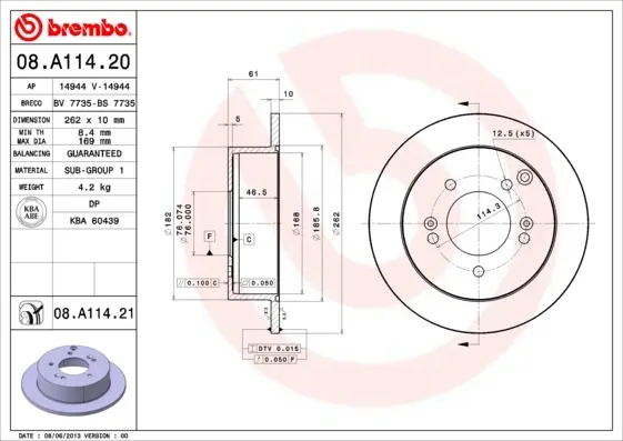 Задний тормозной диск brembo 08A11421