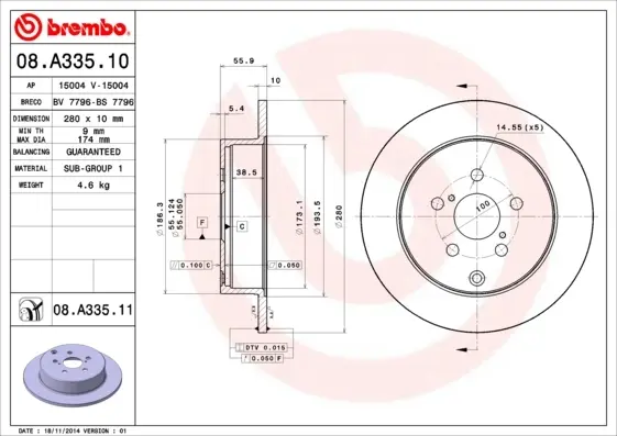 Задний тормозной диск brembo 08A33510