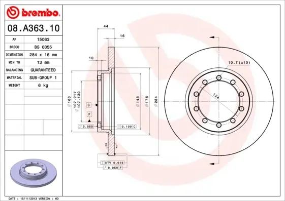 Задній гальмівний (тормозний) диск Brembo 08.A363.10 (фото 1)