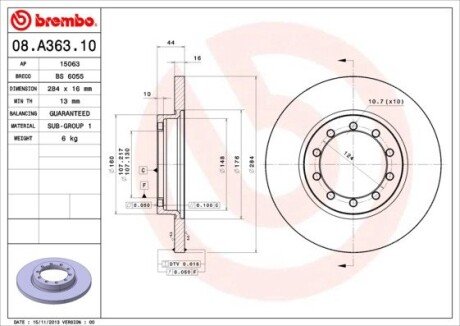 Задній гальмівний (тормозний) диск brembo 08A36310