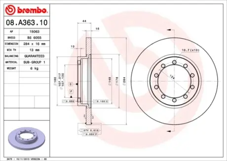 Задній гальмівний (тормозний) диск Brembo 08.A363.10