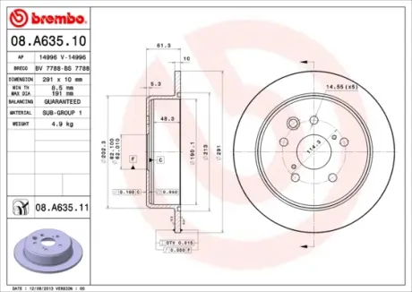Задний тормозной диск brembo 08A63511