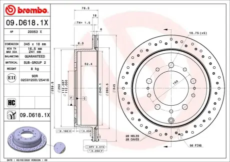Задній гальмівний (тормозний) диск Brembo 09.D618.1X