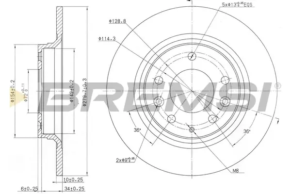 Гальмівний диск задній Mazda 6 02- (280x10) bremsi CD7500S