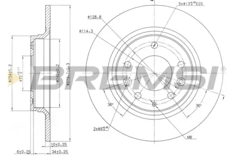 Гальмівний диск задній Mazda 6 02- (280x10) bremsi CD7500S Мазда Премаси