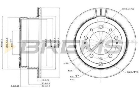 Гальмівний диск зад. Land Cruiser 100 4.7 i/4.2 TD (329x18) bremsi CD7597V