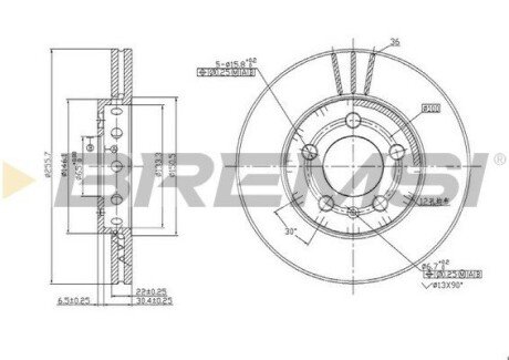 Передній гальмівний (тормозний) диск bremsi CD6927V на Ауди А3 8l