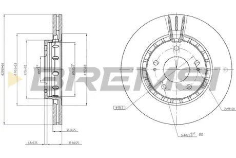 Передний тормозной диск bremsi CD7642V Пежо 4007