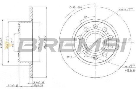 Задний тормозной диск bremsi CD7224S на Сеат Альтеа