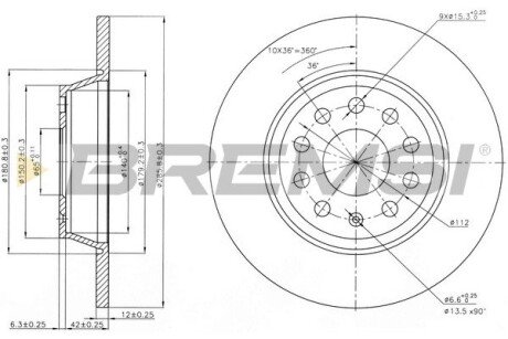 Задний тормозной диск bremsi CD7306S на Фольксваген Пассат сс