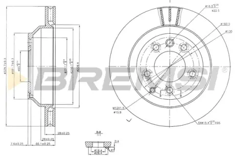 Задний тормозной диск bremsi CD7580V Ауди Q7
