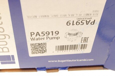 RENAULT Помпа воды Trafic,Master,Iveco 2,5D 81- bugatti PA5919