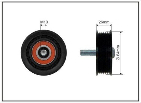 (64x10x22,5) Ролик проміжний ременя генератора Hyundai/Kia caffaro 500411