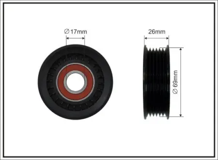(69x17x22,5) Ролик паска поліклин. Mazda 1.8I, 2.0I, 2.3I, 6 02,02-, MPV 02.03-, MX5 05.07- Caffaro 274-00
