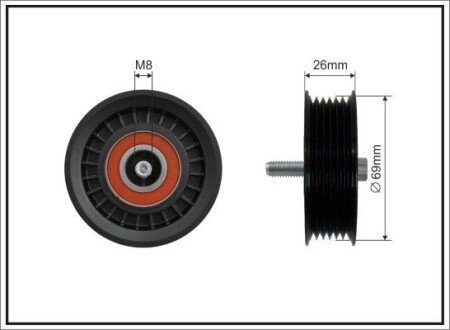 (69x8x22,5) Ролик обвідний паска генератора Mercedes-Benz 3.0, 3.5 11- caffaro 500279