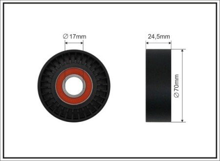 (70x17x24,5) Ролик до натяжника паска Citroen C4,C5 2.0HDi 11/04-, Fiat Ducato 2.0JTD 5/04-, Ford Focus, Kuga,Galaxy 2.0TDCi Peugeot 307, 308, 407 2.0HDI 10/03-, Volvo C30, V50 2.0D 04.02- caffaro 32800 на Ситроен Берлинго b9