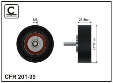 (70x8x25,5) Ролик натяжної планки паска полікл. DB M103/104 124/201 caffaro 201-99 на Мерседес SL-Class