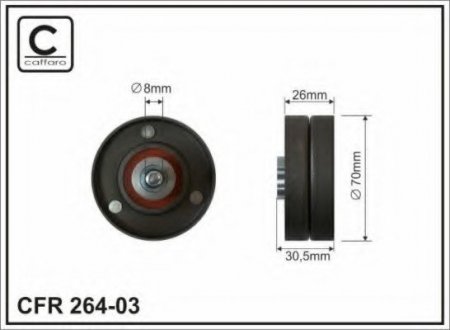 70x8x26 metal Ролик обвідний паска приводного Mazda 3, 6, MPV/MX5, CX-7 1.8/2.0/2.3/2.5 02- caffaro 264-03