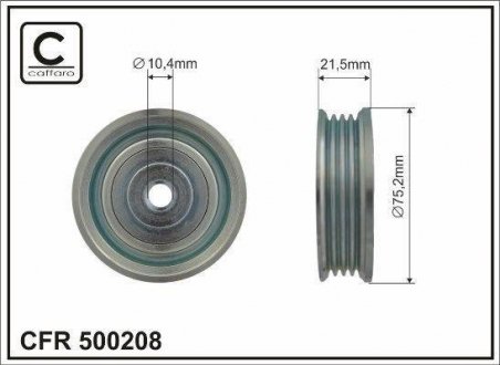 75,2x10,4x21,5 Натяжний ролик паса поліклинового Mitsubishi Pajero Sport 03-/Galant 2.5 V6 24V 96- caffaro 500208