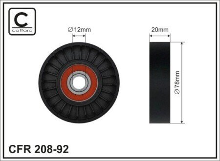 79x12x20 Ролік поліклинового паска Hyunday Accent 99-/Elantra 00-/Matrix 01-/EF Sonata 04-/Trajet 00-/Tucson 04-/NEРолик паска ГРМ Hyunday Accent 99-/Elantra 00-/Matrix 01-/EF Sonata 04-/Trajet 00-/Tucson 04-/NE caffaro 208-92