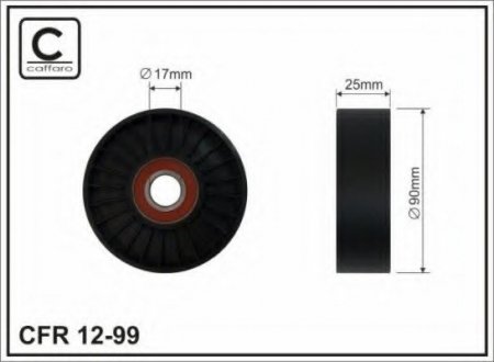 90x17x25 Ролик натяжний паска поліклинового Opel 2.0DI/2.2DI caffaro 12-99