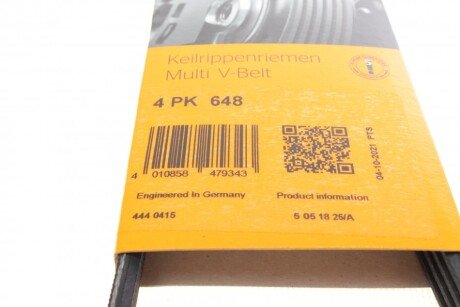 Привідний ремінь генератора continental 4PK648