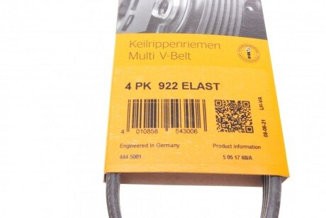 Привідний ремінь генератора continental 4PK922ELAST