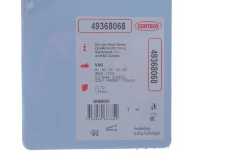 Прокладка головки блока металева corteco 49368068