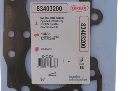 NISSAN Прокладка ГБЦ NP300 NAVARA (D40) 2.5 dCi 4WD 05- corteco 83403200