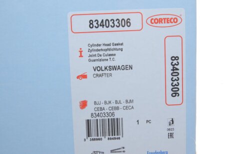 Прокладка головки блоку циліндрів corteco 83403306
