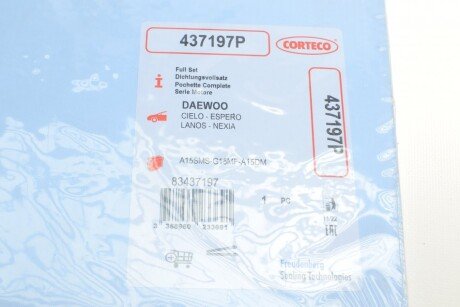 Комплект прокладок двигателя FULL DAEWOO Lanos 1,5 8V A13SMS/A14SMS/A15SMS corteco 437197P