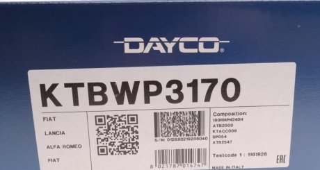 Комплект ремня грм dayco KTBWP3170