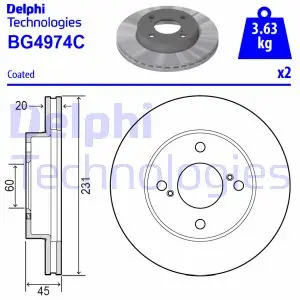 DELPHI SUZUKI Гальмівний диск передн. IGNIS III 1.2 16- delphi BG4974C
