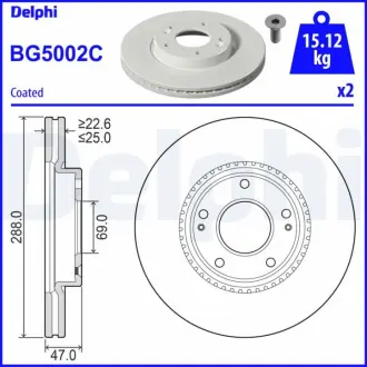 Вентилируемый тормозной диск delphi BG5002C