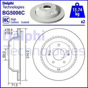 Вентильований гальмівний диск delphi BG5006C