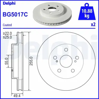 DELPHI TOYOTA диск гальм. передн. PRIUS 15- delphi BG5017C