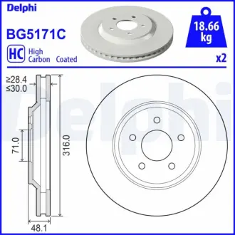 Вентильований гальмівний диск delphi BG5171C