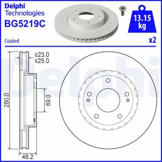 Диск гальмівний передній delphi BG5219C