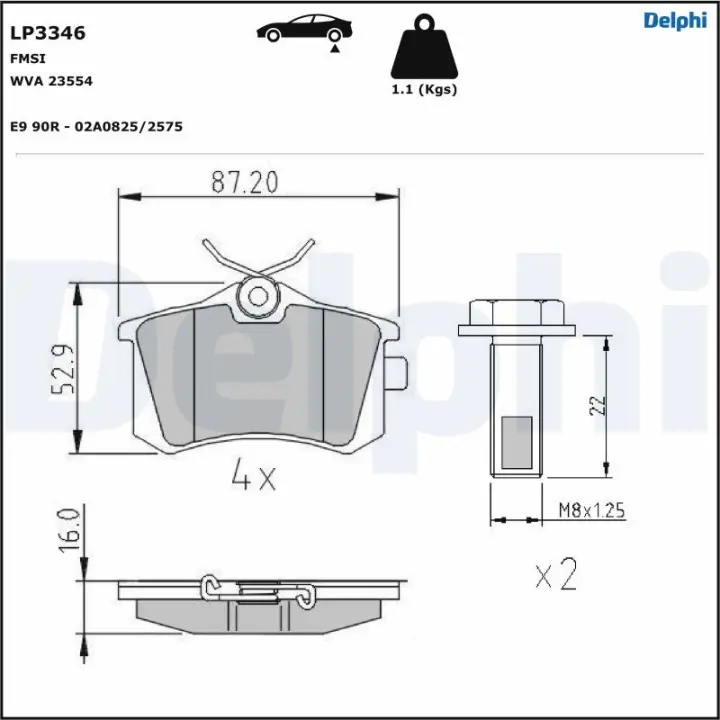 DELPHI VW гальмівні колодки задн. T4, Sharan 00- Ford Galaxy 00- Seat Alhambra delphi LP3346