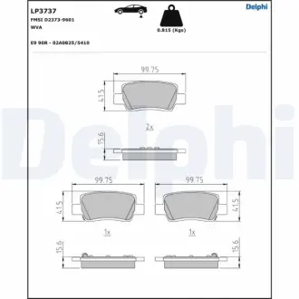 Комплект гальмівних колодок задн (з шумопоглинаючою пластиною), HYUNDAI ELANTRA VII, KONA KIA EV3, SELTOS 1.0-Electric 08.19- Delphi LP3737