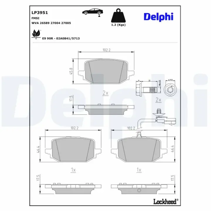 DELPHI DB Комплект гальмівних колодок задн. CITAN Tourer (W420) 21-, RENAULT KANGOO III 21- Delphi LP3951 (фото 1)