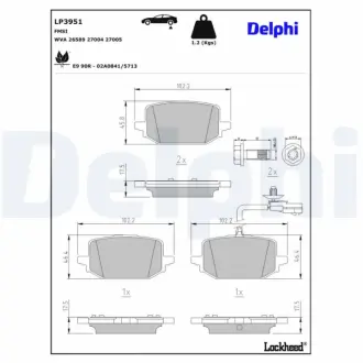 DELPHI DB Комплект гальмівних колодок задн. CITAN Tourer (W420) 21-, RENAULT KANGOO III 21- Delphi LP3951