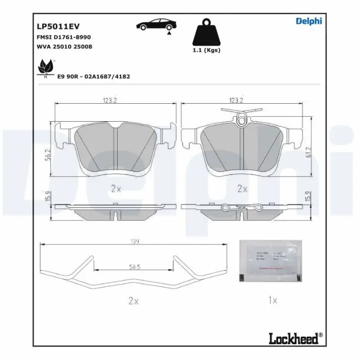 DELPHI VW гальмів. колодки задн. GOLF VII e-Golf 14- delphi LP5011EV