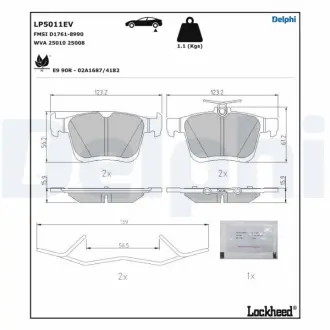 DELPHI VW гальмів. колодки задн. GOLF VII e-Golf 14- delphi LP5011EV Фольксваген Туран