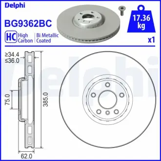 DELPHI BMW Гальмівний диск передн. правий X5 (E70), X5 (F15, F85), X6 (E71, E72) Delphi BG9362BC