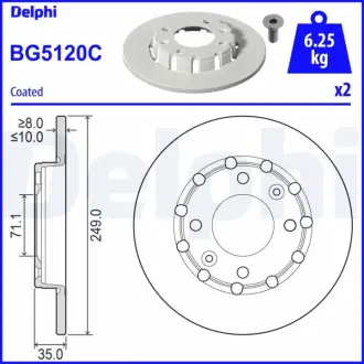 DELPHI CITROEN Диск гальмівний задній C4 III 1.2 PureTech 21- delphi BG5120C Ситроен С3