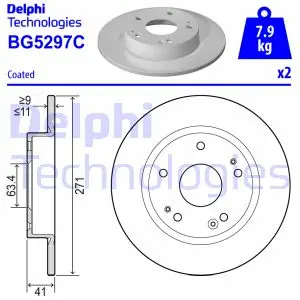 DELPHI диск гальм. задн. FORD FOCUS 18- delphi BG5297C