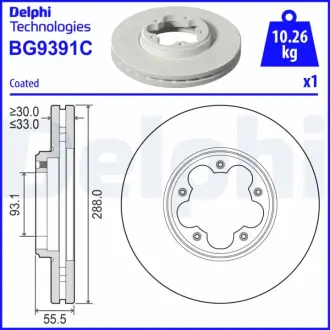 DELPHI FORD Гальмівний диск передній TOURNEO CUSTOM V362 15-, TRANSIT V363 13- delphi BG9391C